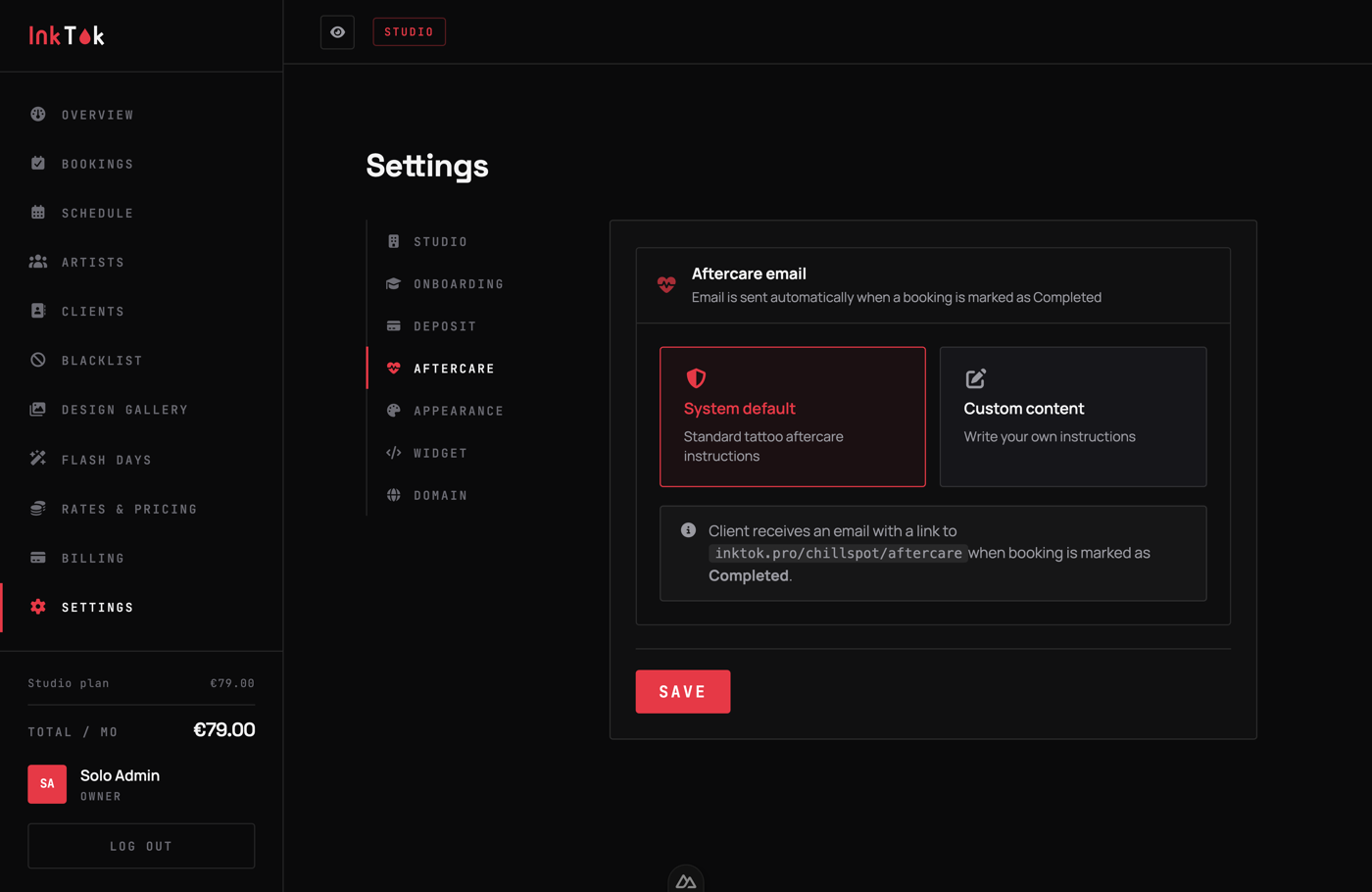 The studio’s own aftercare page